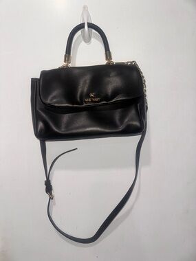 Nine West Black Leather Flap Crossbody with Top Handle